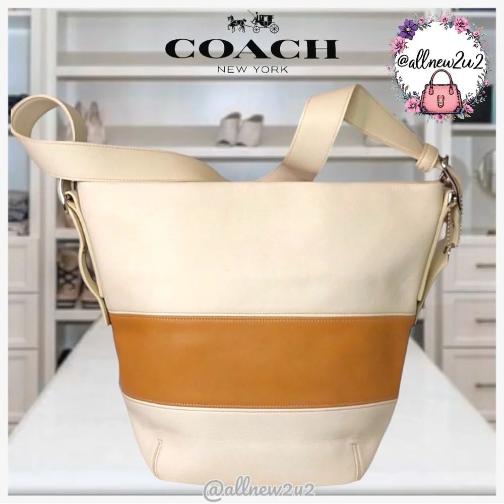 Coach Rugby Legacy Color Block Handbag Vintage Cream & Luggage Color Stripes - Picture 2 of 16